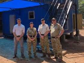 Commander Karen Cahill with Danish colleagues at the under-construction fire safety facility.