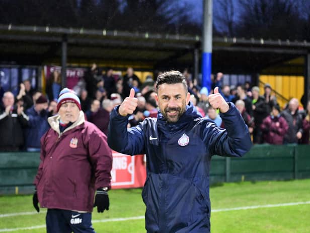 Kevin Phillips celebrates South Shields' 2-1 victory over Warrington Town