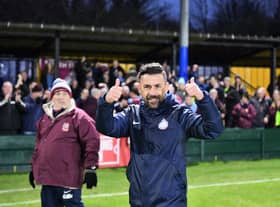 Kevin Phillips celebrates South Shields' 2-1 victory over Warrington Town