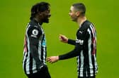 Allan Saint-Maximin congratulates Miguel Almiron on his first goal.