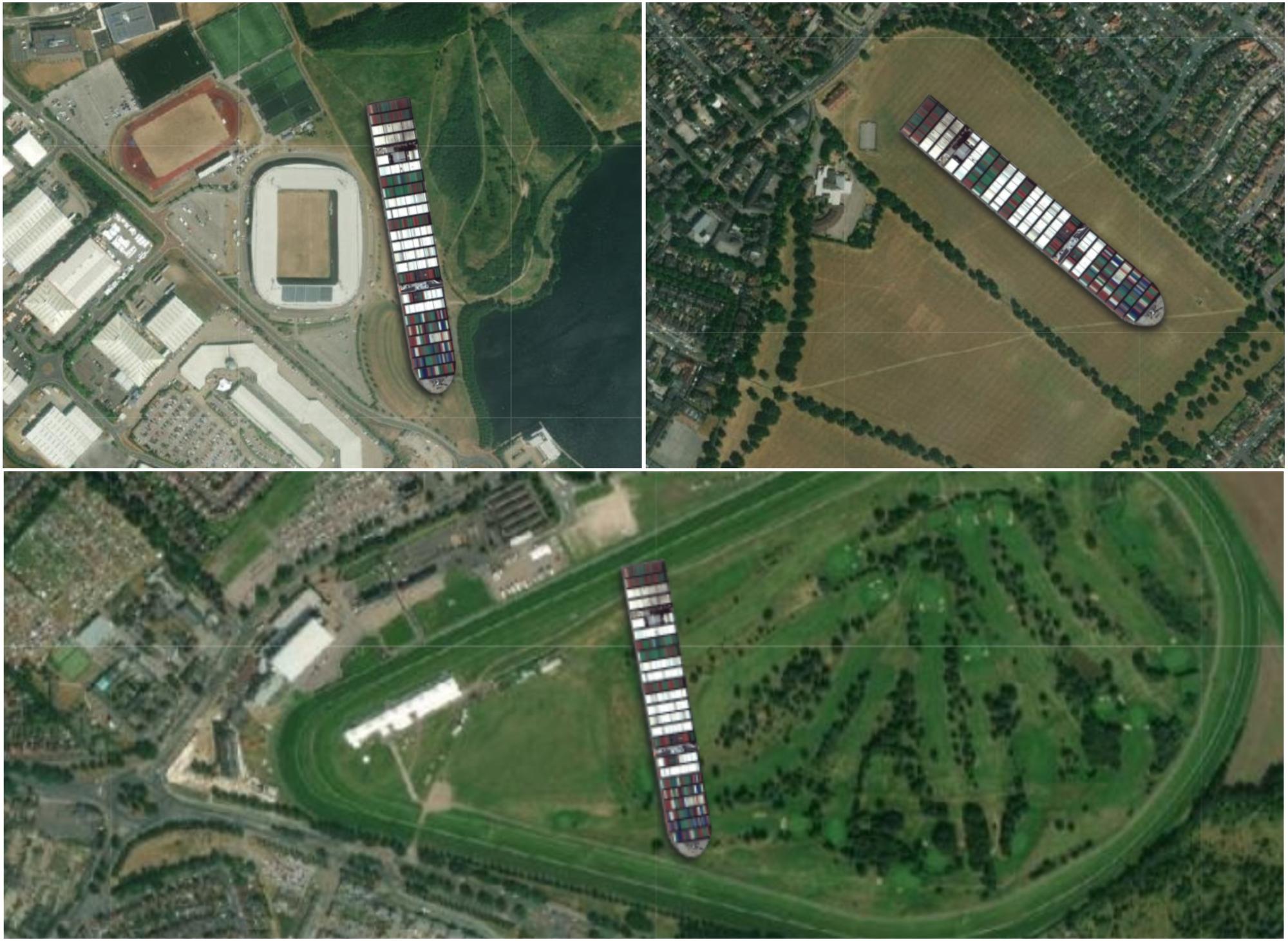 Comparing the Ever Given container ship to Doncaster landmarks.