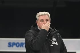 Newcastle United head coach Steve Bruce reacts during the Premier League match against Leeds United at St James's Park.