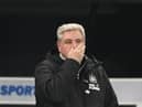Newcastle United head coach Steve Bruce reacts during the Premier League match against Leeds United at St James's Park.