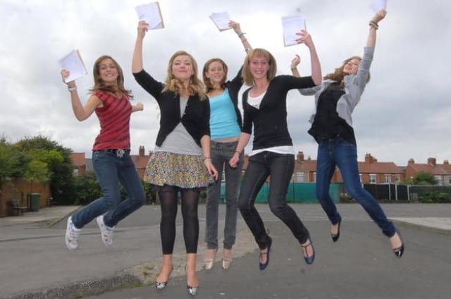 These girls at St Wilfrid's School seemed impressed with their 2008 results!