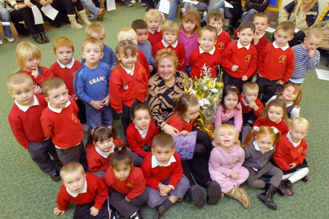 Monkton Nursery teacher in charge Jacqui Brown received flowers from the pupils to mark her retirement in 2006.