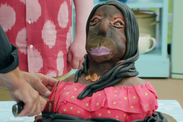 The cake bust of academy Academy award-winning actress Lupita Nyong'o - known for her roles in 12 Years a Slave, Black Panther and Us - didn’t quite go to plan for baker Hermine (Photo: Channel 4/Getty)