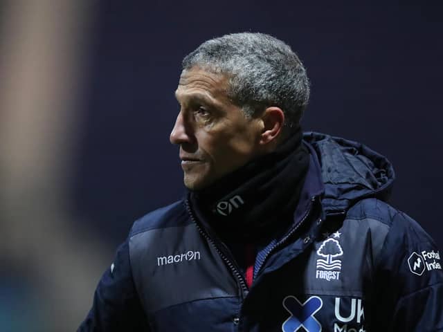 PRESTON, ENGLAND - JANUARY 02:  Chris Hughton the manager of Nottingham Forest looks on after the Sky Bet Championship match between Preston North End and Nottingham Forest at Deepdale on January 02, 2021 in Preston, England.  (Photo by Alex Livesey/Getty Images)