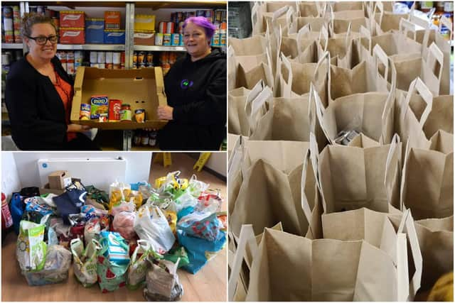 (L-R) Hebburn Helps co-founders Angie Comerford and Jo Durkin, half term packed lunches and donations to the charity.