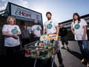 Hospitality and Hope team and service users (Left to right) Pauline Tinnelly, Chair of Trustees;  Michael Lee; Paul
Oliver, chief executive; Stephen Williamson, food bank co-ordinator;  Darren Idle; Ann-Marie Diamond, wellbeing project support worker.