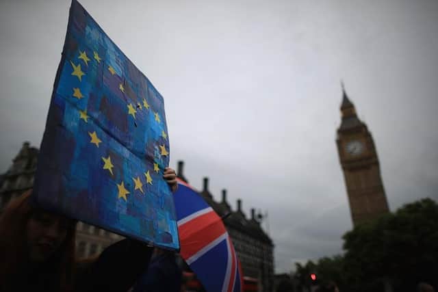 Protesters gather in front of the Houses of Parliament as they demonstrate against the EU referendum result on June 28, 2016. Picture: Christopher Furlong/Getty Images.