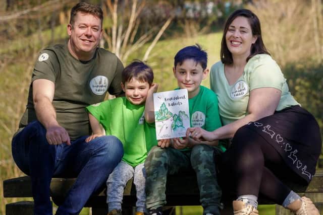 Lisa Cryer and her husband Mark officially launch their new children’s book, Roundabout Rabbits at Ouseburn Farm in Newcastle with their children Jude (9) and Sonny (3) Picture: DAVID WOOD