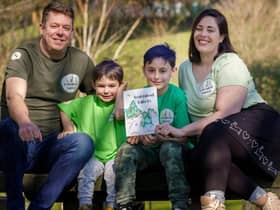 Lisa Cryer and her husband Mark officially launch their new children’s book, Roundabout Rabbits at Ouseburn Farm in Newcastle with their children Jude (9) and Sonny (3) Picture: DAVID WOOD