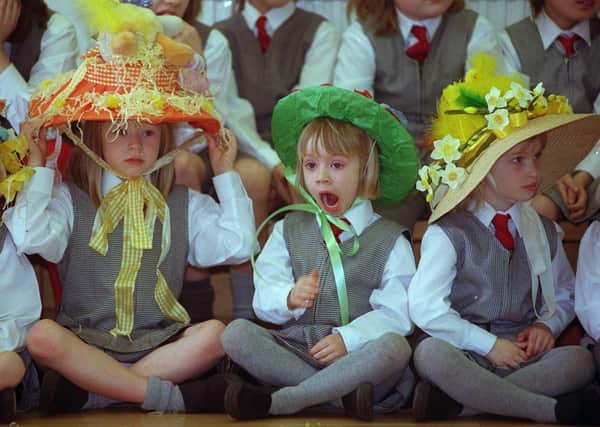 One of the contestants appears a little bored with proceedings at Ashdell School Easter bonnet parade