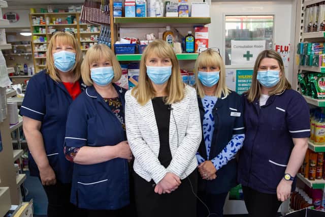 Julie Topping, centre, and her team at Whiteleas Pharmacy South Shields.
