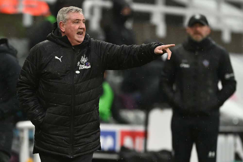 Newcastle manager Steve Bruce reacts on the touchline during the Premier League match between Newcastle United and Southampton at St. James Park on February 06, 2021.