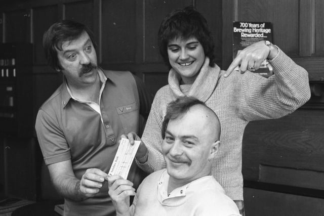 Easington man Bobby Stubbs, 25, boosted a charity by having half his hair and his moustache shaved off in 1984.