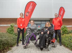 Tara Johnson from Tailored Leisure Co with her client Jane Bray (grey jumper) join Get Out, Get Active (GOGA) Programme Coordinator, Dominic Oliver and his colleague Jade Gilbertson at the Beacon of Light in Sunderland Picture: DAVID WOOD