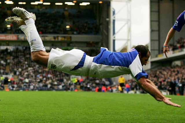 Shefki Kuqi celebrates scoring a goal for Blackburn Rovers.