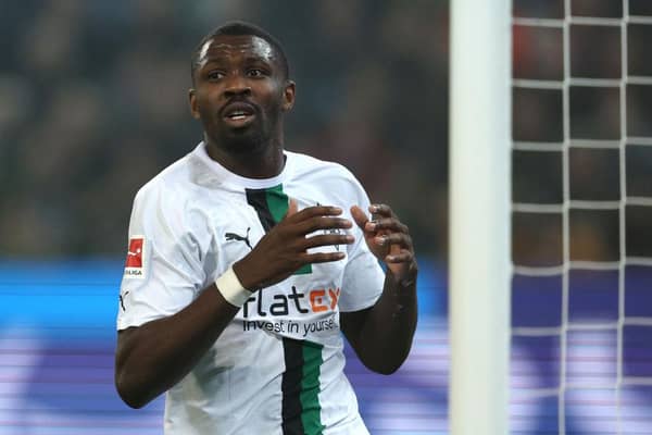 Marcus Thuram of Borussia Monchengladbach reacts to a missed chance on goal during the Bundesliga match between Borussia Mönchengladbach and SV Werder Bremen at Borussia-Park on March 17, 2023 in Moenchengladbach, Germany. (Photo by Dean Mouhtaropoulos/Getty Images)