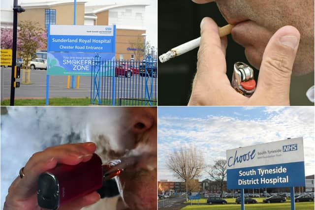 Smoking shelters are to be removed from the grounds of Sunderland Royal and South Tyneside hospitals