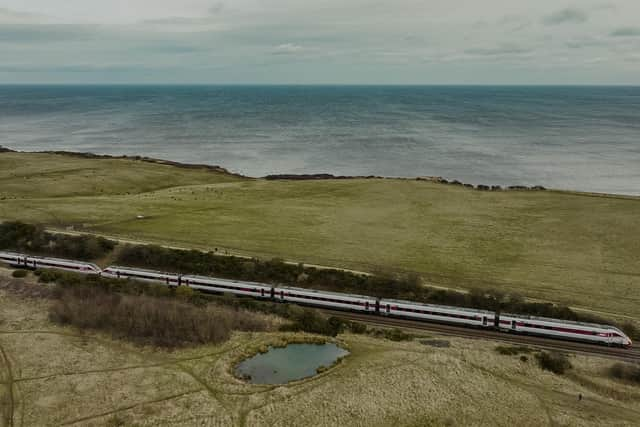 A LNER Azuma train near Easington Colliery.