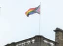 The  Progress Pride Flag flying above South Shields Town Hall.