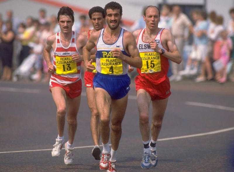 Eight years after the Great North Run first started, here is Northumberland athlete Mike McLeod photographed alongside Italian olympic athlete Gelindo Bordon - who came third in the race that year, as well as Martin McLoughlin.