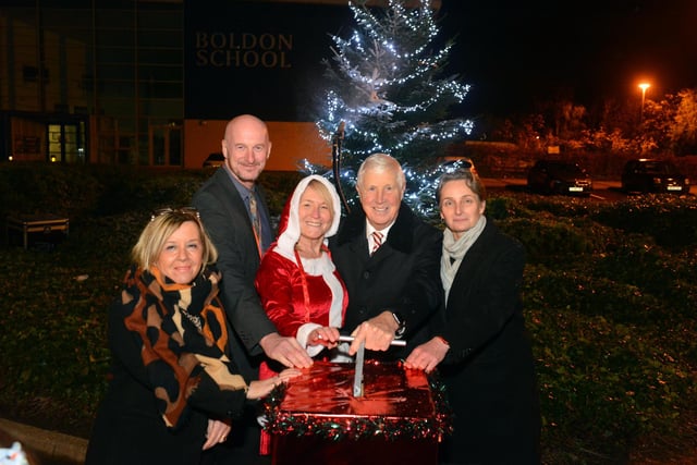Jimmy Montgomery, Kate Osborne MP, Cllr Alison Strike, centre manager Sue Topping and Boldon School deputy head Mr Welsh all play a part in flipping the switch.