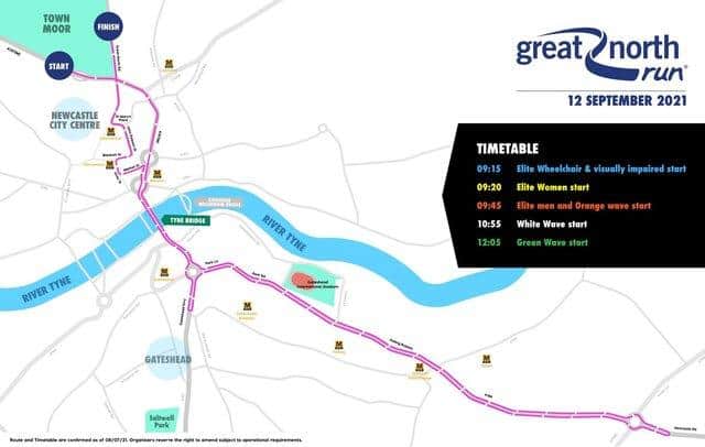 The map of the new Great North Run route which misses out South Shields.