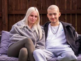 Kai Heslop and girlfriend Nicole Hughes following the surgery. Photo by Steven Lomas.