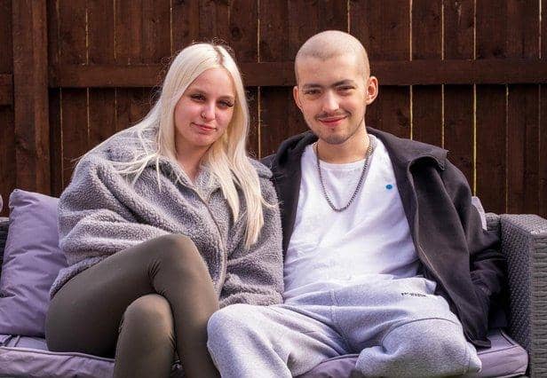 Kai Heslop and girlfriend Nicole Hughes following the surgery. Photo by Steven Lomas.