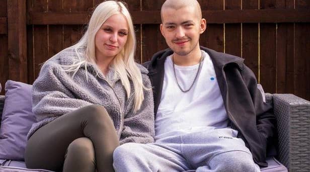 Kai Heslop and girlfriend Nicole Hughes following the surgery. Photo by Steven Lomas.