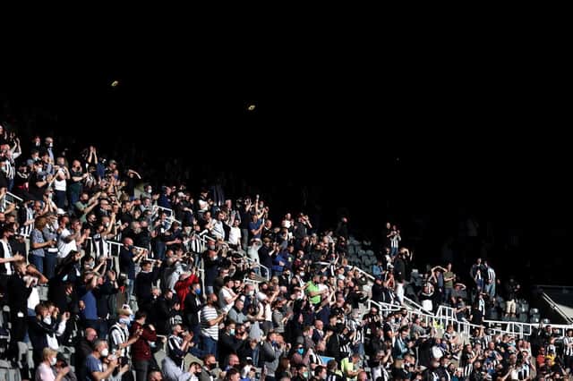 A general view inside the stadium as fans return during the Premier League match between Newcastle United and Sheffield United at St. James Park on May 19, 2021 in Newcastle upon Tyne, England. A limited number of fans will be allowed into Premier League stadiums as Coronavirus restrictions begin to ease in the UK. (Photo by Alex Pantling/Getty Images)