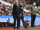 Steve Bruce, Manager of Newcastle United gives instructions during the Premier League match between Aston Villa and Newcastle United at Villa Park on August 21, 2021 in Birmingham, England. (Photo by Ryan Pierse/Getty Images)