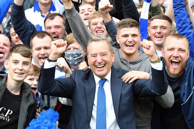 Jeff celebrating Hartlepool United's promotion to the Football League in June after beating Torquay 5-4 on penalties. Picture by FRANK REID