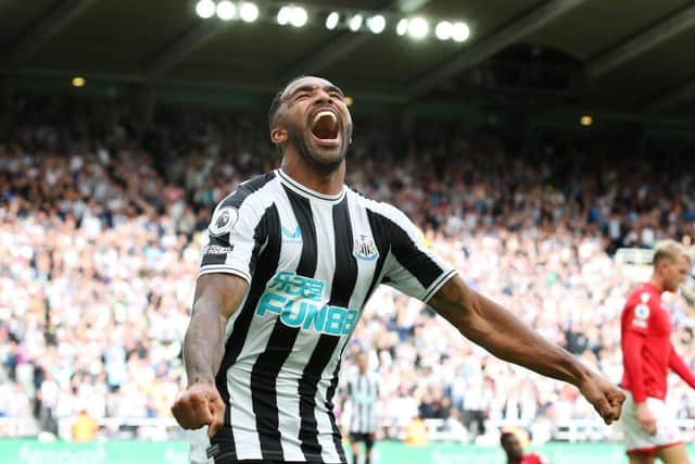 Callum Wilson of Newcastle United celebrates scoring their side's second goal during the Premier League match between Newcastle United and Nottingham Forest at St. James Park on August 06, 2022 in Newcastle upon Tyne, England. (Photo by Jan Kruger/Getty Images)