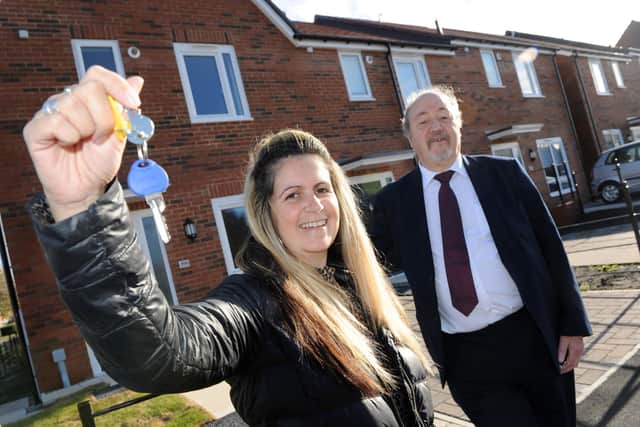 South Tyneside Council Cllr Jim Foreman with tenant Kate Thompson at her new Henderson Road home.