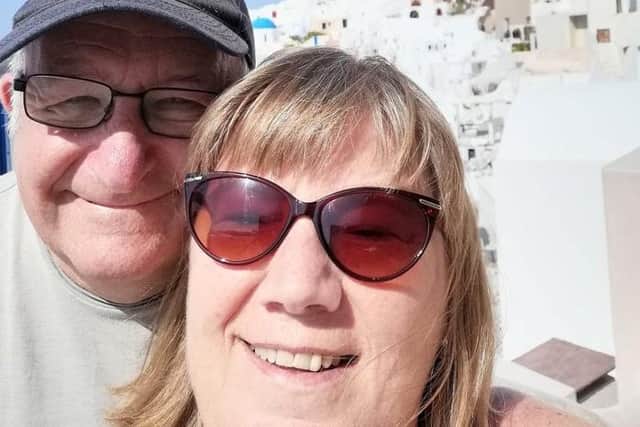 David Kirton and wife Catherine on their trip to Santorini.