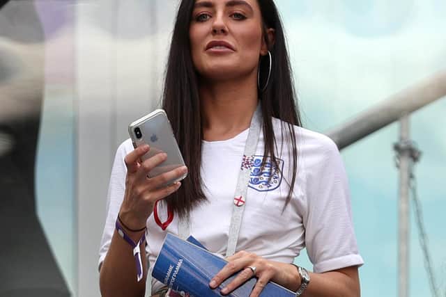 Fern Hawkins, girlfriend of England's Harry Maguire in the stands before the FIFA World Cup third place play-off match at Saint Petersburg Stadium.