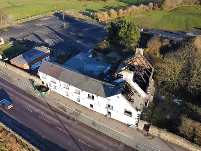 The aftermath of the 2022 fire at the former Whitburn Lodge pub. Photo by Ian McClelland Media