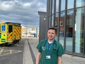 Dr Anatoliy Telpov outside the Emergency Department at South Tyneside Hospital