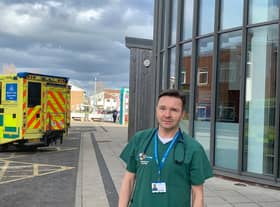 Dr Anatoliy Telpov outside the Emergency Department at South Tyneside Hospital