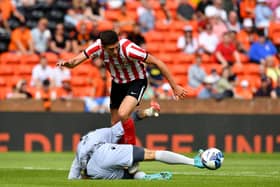 Sunderland striker Ross Stewart playing against Dundee United.