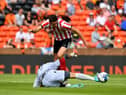 Sunderland striker Ross Stewart playing against Dundee United.