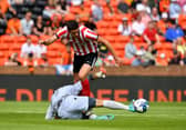 Sunderland striker Ross Stewart playing against Dundee United.