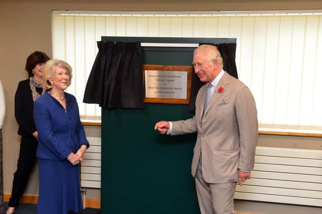 The Prince of Wales visits Barbour's factory to open their new Wax for Life Workshop alongside Dame Margaret Barbour.