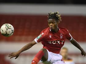 NOTTINGHAM, ENGLAND - AUGUST 11: Ateef Konate of Nottingham Forest during the Carabao Cup First Round match between Nottingham Forest and Bradford City at City Ground on August 11, 2021 in Nottingham, England. (Photo by Tony Marshall/Getty Images)