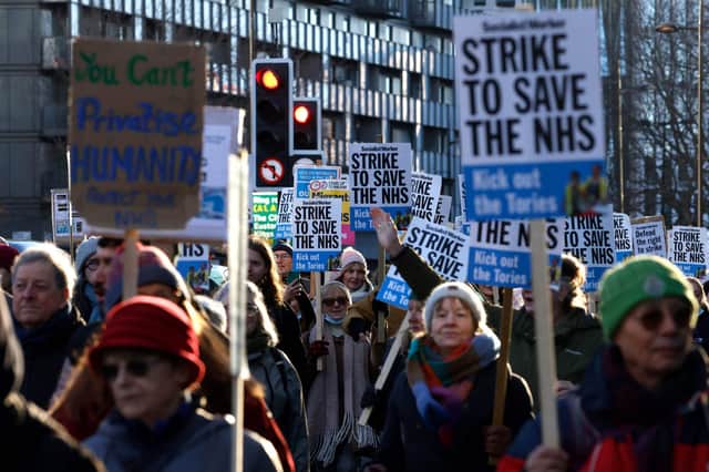 The NHS staff taking action are of course on strike for pay and conditions but they are also on strike to save the NHS – with thousands of avoidable deaths every week. Photo by Carlos Jasso/AFP via Getty Images