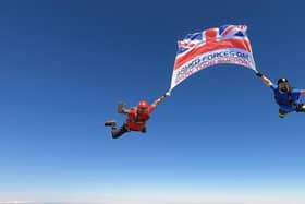 The flag starts its journey from Shotton Colliery airfield. Picture: Sky-High Skydiving
