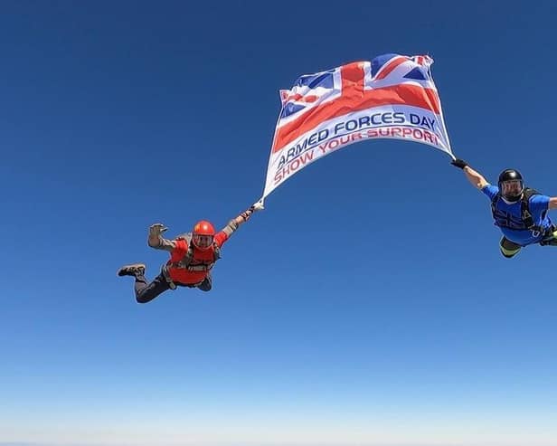 The flag starts its journey from Shotton Colliery airfield. Picture: Sky-High Skydiving